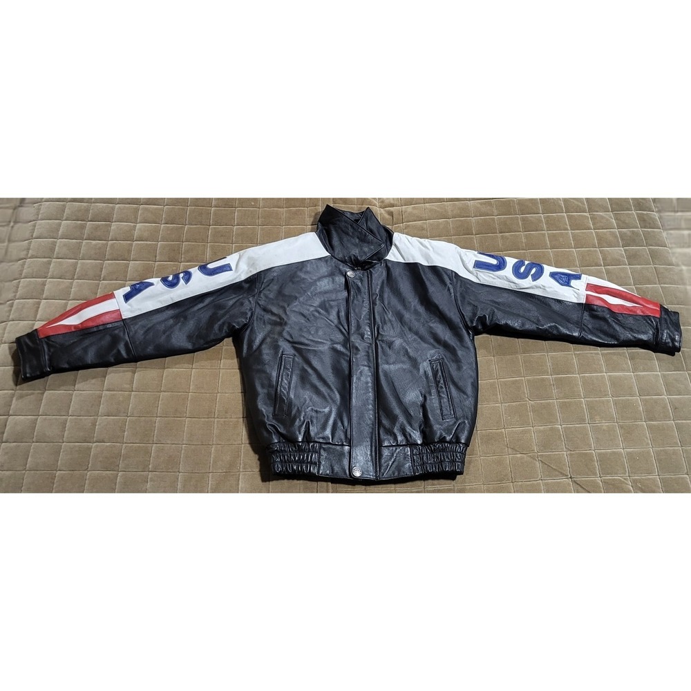 Oscar Piel American Flag Leather Jacket  Perfect Leather USA Mens Large VTG
